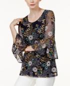 Alfani Embroidered Bell-sleeve Top, Created For Macy's