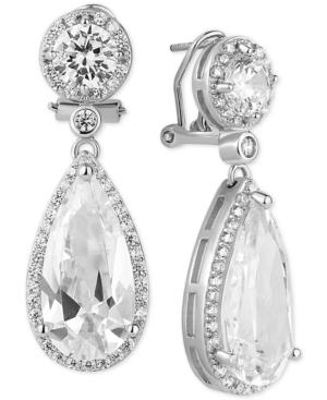 Tiara Cubic Zirconia Teardrop Halo Drop Earrings In Sterling Silver