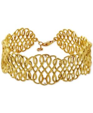Kesi Jewels Diamond & White Topaz Accent Infinity Weave Link Bracelet In 18k Gold-plated Sterling Silver