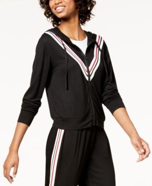 Ultra Flirt By Ikeddi Juniors' Striped Front-zip Hoodie