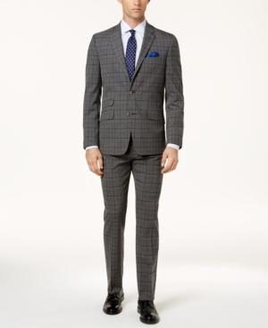 Ben Sherman Men's Slim-fit Blue & Gray Plaid Comfort Stretch Suit