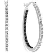 Black And White Diamond Accent In-and-out Hoop Earrings In Sterling Silver