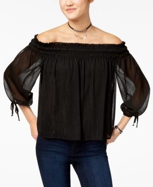 Lily Black Juniors' Off-the-shoulder Shimmer Top, Created For Macy's