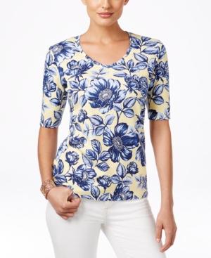 Karen Scott Floral-print Scoop-neck Tee, Only At Macy's