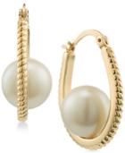 Carolee Gold-tone Imitation Pearl Rope-texture Hoop Earrings