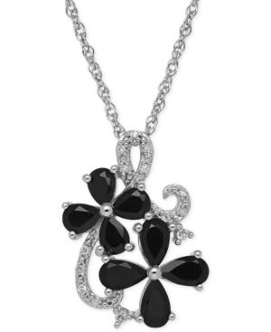 Onyx (1-1/4 Ct. T.w.) And Diamond Accent Flower Pendant Necklace In Sterling Silver