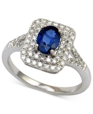 Sapphire (3/4 Ct. T.w.) And Diamond (1/2 Ct. T.w.) Double Halo Ring In 14k White Gold