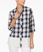 Style & Co Cotton Lace-hem Plaid Shirt, Only At Macy's