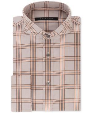 Sean John Men's Classic/regular Fit Brown And Orange Check French Cuff Dress Shirt