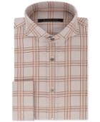Sean John Men's Classic/regular Fit Brown And Orange Check French Cuff Dress Shirt