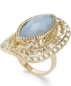 Inc International Concepts Gold-tone Blue Stone Openwork Statement Ring, Only At Macy's