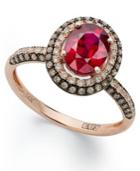 Red Velvet By Effy Ruby (1-1/2 Ct. T.w.) Brown (1/3 Ct. T.w.) And White Diamond (1/5 Ct. T.w.) Oval Ring In 14k Rose Gold