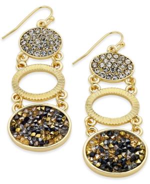 Thalia Sodi Gold-tone Pave Rough Glitter Circle Drop Earrings, Only At Macy's