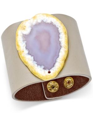 Inc International Concepts Gold-tone Blue Agate Faux-leather Cuff Bracelet, Only At Macy's