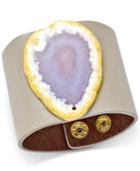 Inc International Concepts Gold-tone Blue Agate Faux-leather Cuff Bracelet, Only At Macy's