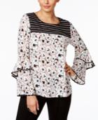 Ny Collection Mixed-print Ruffled Blouse