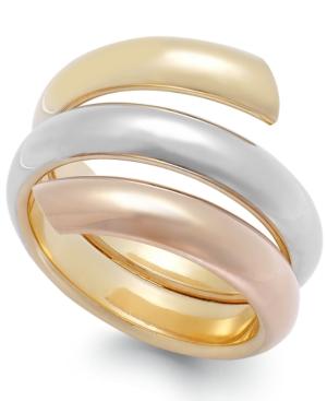 Tri-tone Bypass Ring In 14k Gold, Made In Italy