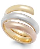 Tri-tone Bypass Ring In 14k Gold, Made In Italy