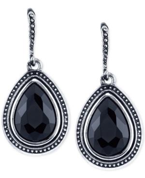 2028 Silver-tone Black Stone Framed Drop Earrings