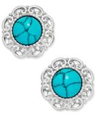 Silver-tone Turquoise-look Button Earrings