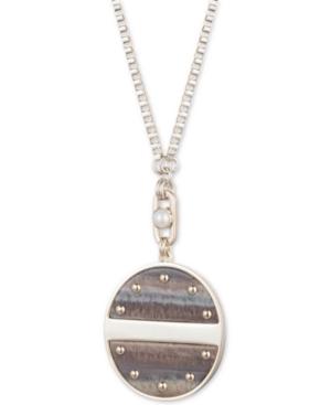 Dkny Gold-tone Imitation Pearl & Horn Pendant Necklace, 36 + 3 Extender, Created For Macy's