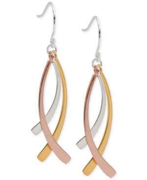 Giani Bernini Tri-tone Curved Bar Drop Earrings In 18k Gold-plate, Rose Gold-plate, And Sterling Silver, Created For Macy's