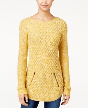 Hooked Up By Iot Juniors' Zipper-trim Pullover Tunic Sweater