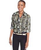 Ny Collection Petite Python-print Button-down Shirt