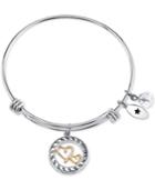 Unwritten Two-tone Double Heart Mother Message Charm Bangle Bracelet In Stainless Steel