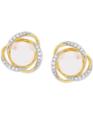Cultured Freshwater Pearl (7mm) & Diamond (1/8 Ct. T.w.) Stud Earrings In 14k Gold