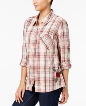 Style & Co Cotton Embroidered Plaid Shirt, Created For Macy's