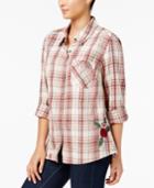 Style & Co Cotton Embroidered Plaid Shirt, Created For Macy's