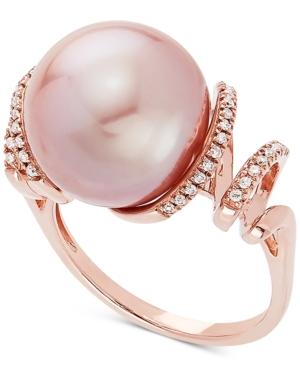 Cultured Pink Ming Pearl (13mm) & Diamond (1/8 Ct. T.w.) Ring In 14k Rose Gold