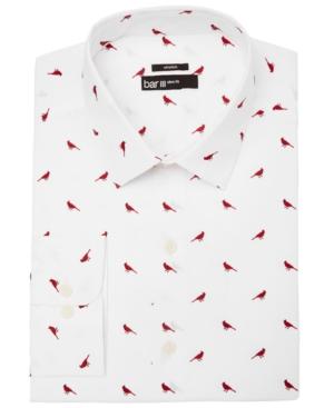 Bar Iii Men's Slim-fit Stretch Easy-care Red White Cardinal Print Dress Shirt, Created For Macy's