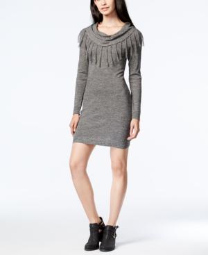 Bcx Juniors' Fringed Cowl-neck Sweater Dress