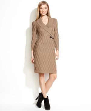 Calvin Klein Dress, Three-quarter-sleeve Knit Buckle Sweater