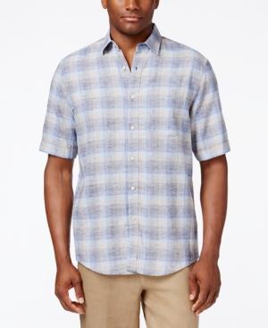 Tasso Elba Men's Big And Tall Linen Plaid Short-sleeve Shirt, Classic Fit