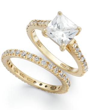 Giani Bernini Sterling Silver Rings Set, Cubic Zirconia Princess-cut Engagement Ring And Band Set In Sterling Silver Or 18k Gold Over Sterling Silver (2-1/5 Ct. T.w.)