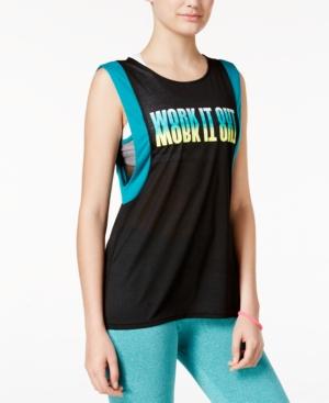 Energie Active Juniors' Wanda Mesh-detail Colorblock Graphic Tank Top