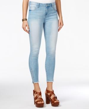 Vanilla Star Juniors' Frayed-hem Ankle-zip Skinny Jeans