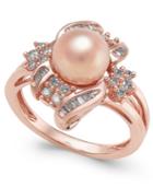 Pink Cultured Freshwater Pearl (8mm) & Diamond (3/8 Ct. T.w.) Ring In 14k Rose Gold