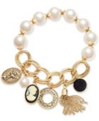 I.n.c. Gold-tone Cameo Multi-charm Imitation Pearl Stretch Bracelet, Created For Macy's