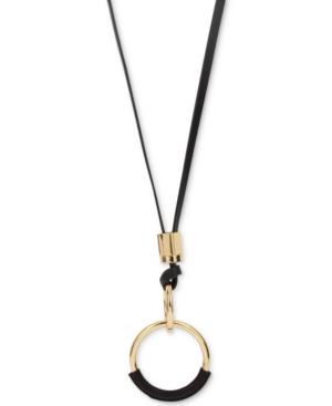 M. Haskell For Inc Gold-tone Black Cord Circle Pendant Necklace, Only At Macy's