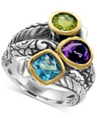 Effy Multi-gemstone (3-1/4 Ct. Tw.) Statement Ring In Sterling Silver And 18k Gold