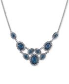 2028 Silver-tone Blue Stone Ornate Statement Necklace