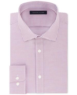 Tommy Hilfiger Men's Fitted Flex Stretch Performance Red Check Dress Shirt