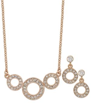 Charter Club Rose Gold-tone Pave Circle Drop Earrings And Pendant Necklace