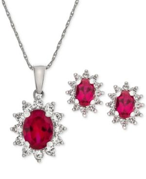 Lab Created Ruby (2-3/8 Ct. T.w.) & White Sapphire (1 Ct. T.w.) Pendant Necklace & Stud Earrings In Sterling Silver