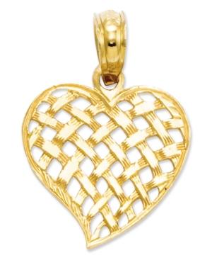 14k Gold Charm, Basket Weave Heart Charm