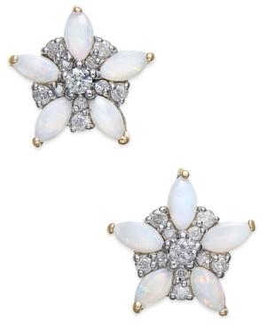 Opal (1 Ct. T.w.) & Diamond (1/5 Ct. T.w.) Stud Earrings In 14k Gold
